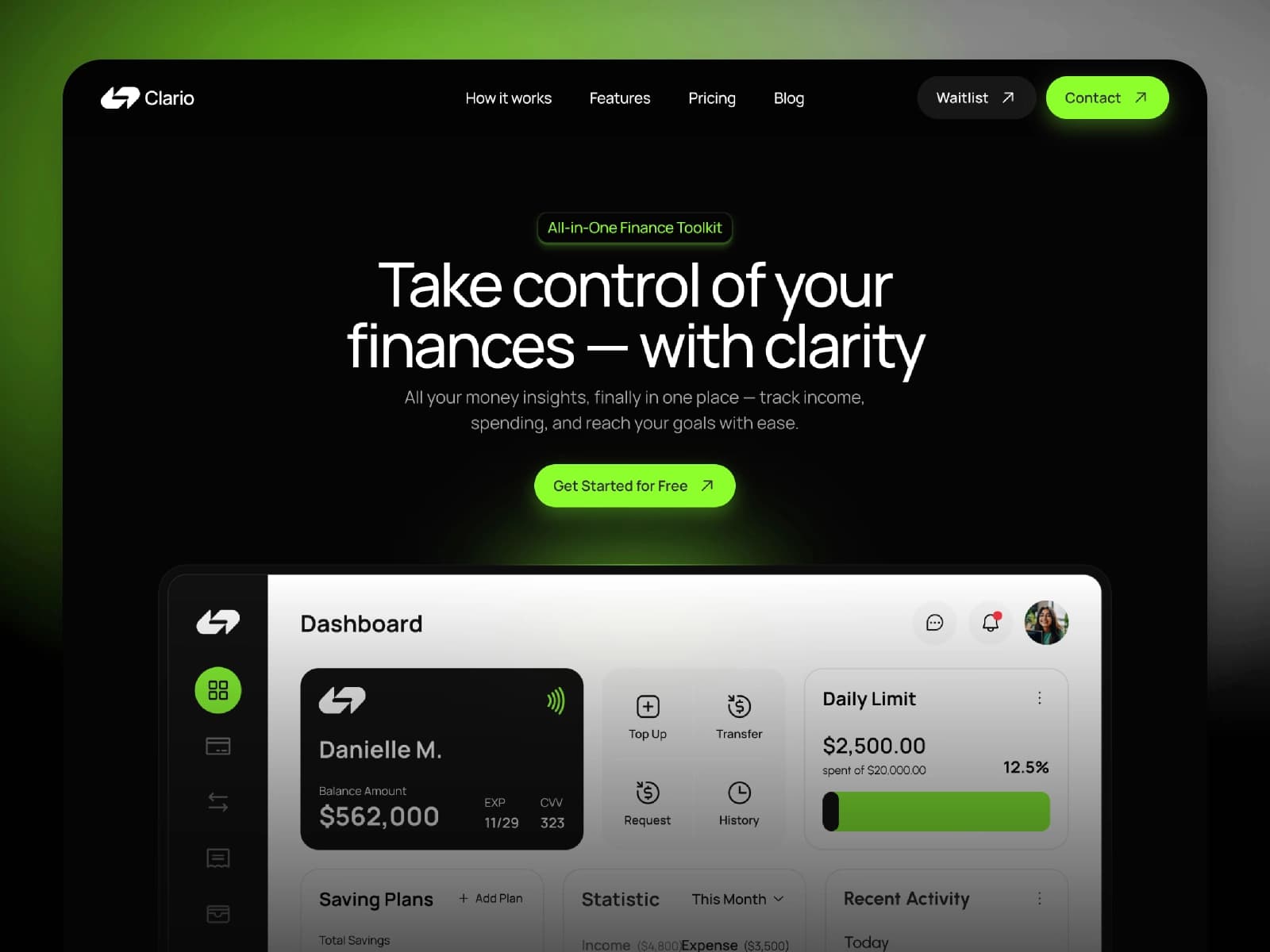Landing page elegante para finanzas